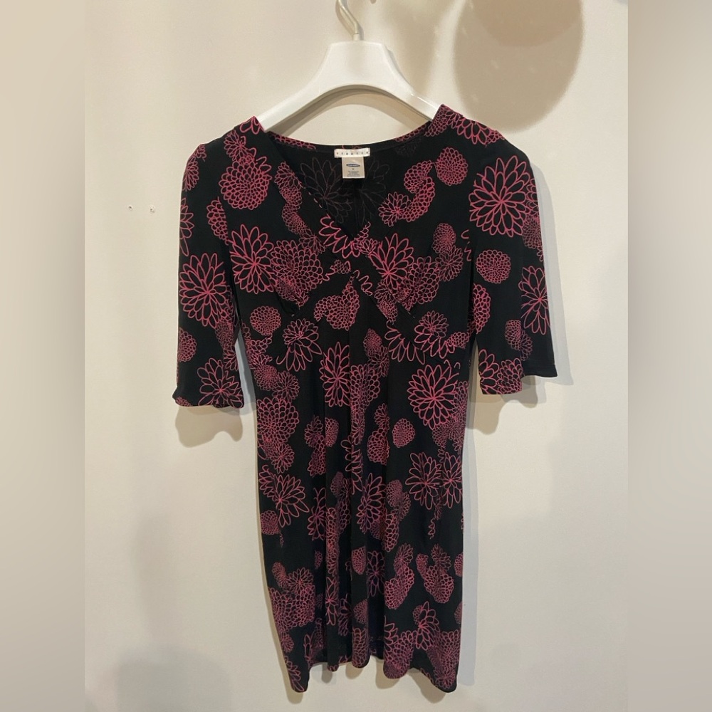 Old Navy Black Dress with Pink Floral Pattern